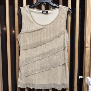 Allura Blouse Women Large Gold Sleeveless Tiered Pleated Metallic Evening Top